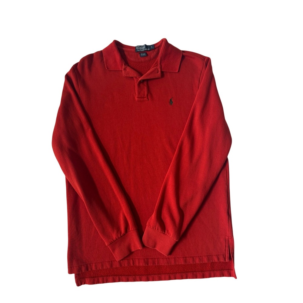 Polo Ralph Lauren Mens Large Long Sleeve Fleece Polo Shirt Cotton Blend Pony